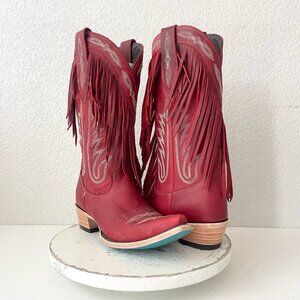 Lane SENITA FALLS Womens Cowboy Boots 10 Red Fringe Western Cowgirl Mid Calf